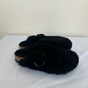 Birkenstock Boston Clogs Buckle Teddy Black Shearling Size 5 womens new